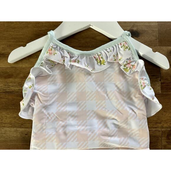 NWT SweetHoney Mary One Piece Swimsuit Ocean Isle Pink Check Green Floral 2T - Picture 3 of 7